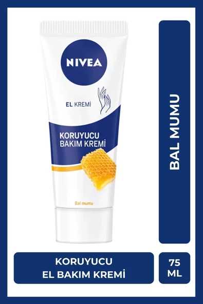 NIVEA Koruyucu El Bakım Kremi Bal Mumu 75ml, Nemlendirici, Yumuşak Cilt, Yağlı His Bırakmaz, Gül Kokusu