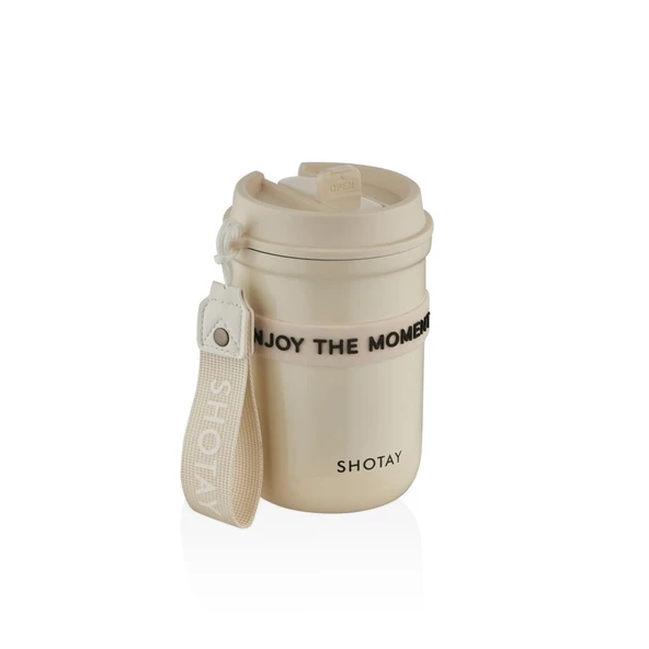 Shotay Strow Çelik Termos Mug 410Ml Krem