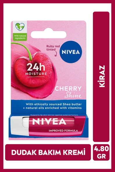 NIVEA Kiraz Dudak Bakım Kremi Ve Parlatıcısı 4.8gr, Nemlendirici, Hafif Kırmızı Işıltı, Kiraz Kokusu