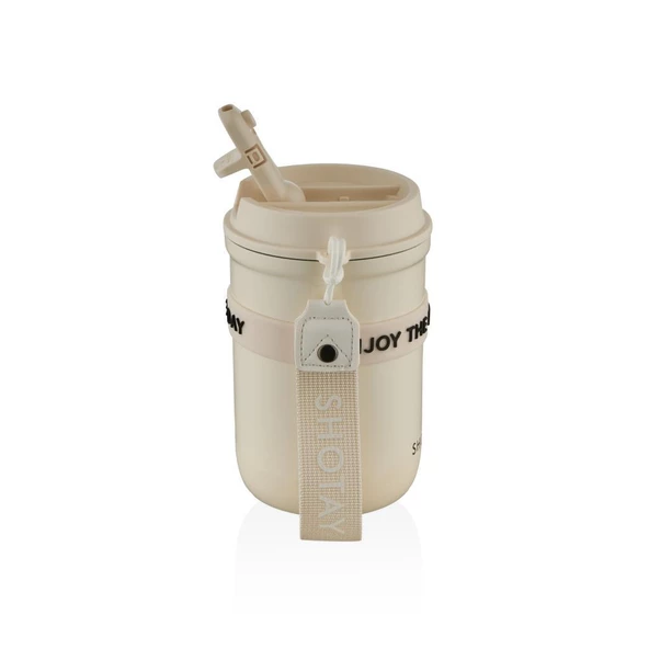 Shotay Strow Çelik Termos Mug 410Ml Krem - 2