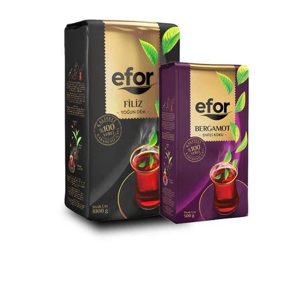 Efor Filiz Çay 1000 gr - Efor Bergamot Aromalı Çay 500 gr Dökme Çay-Set