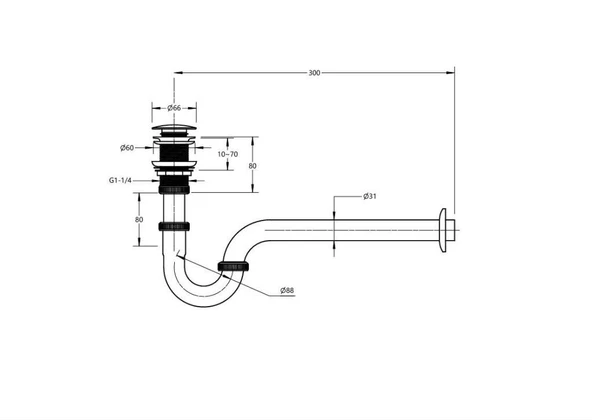 Krom Lavabo Sifonu Pop-up Q32mm U borulu - 2