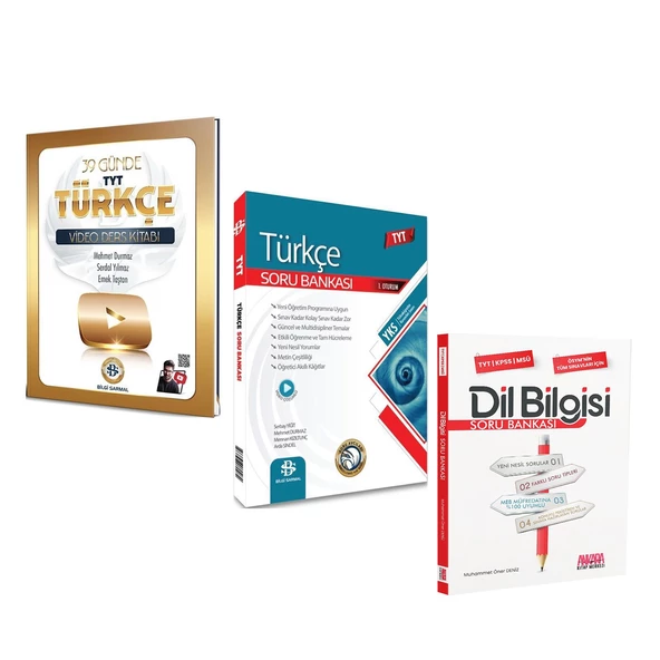 Bilgi Sarmal TYT Türkçe 39 Günde Video Ders Kitabı Soru Bankası ve AKM Dil Bilgisi Seti 3 Kitap