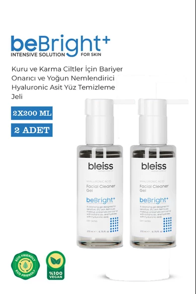 Bleiss beBright+ Kuru ve Karma Ciltler İçin Yüz Temizleme Jeli 200 ml 2 Adet