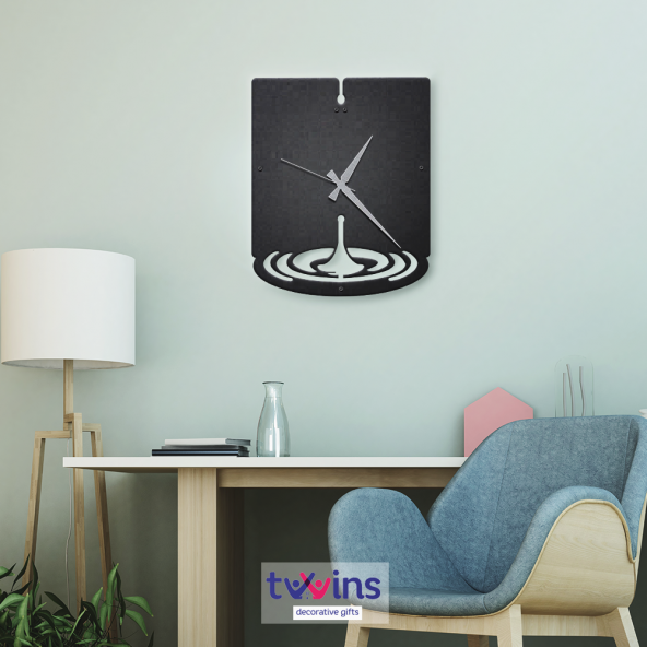 Su Damlası Lazer Kesim Metal Duvar Saati