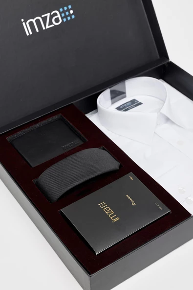 Beyaz Gömlek Slim Fit, Kravat, Cüzdan, Parfüm 4'lü Set, Damat Bohçası, Hediye Seti, Düğün Set - 5