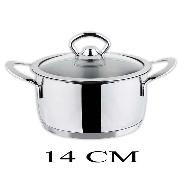 Oms Cam Kapaklı Mini Çelik Tencere 14 CM - 2