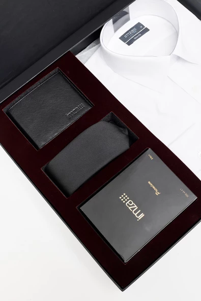Beyaz Gömlek Slim Fit, Kravat, Cüzdan, Parfüm 4'lü Set, Damat Bohçası, Hediye Seti, Düğün Set - 4