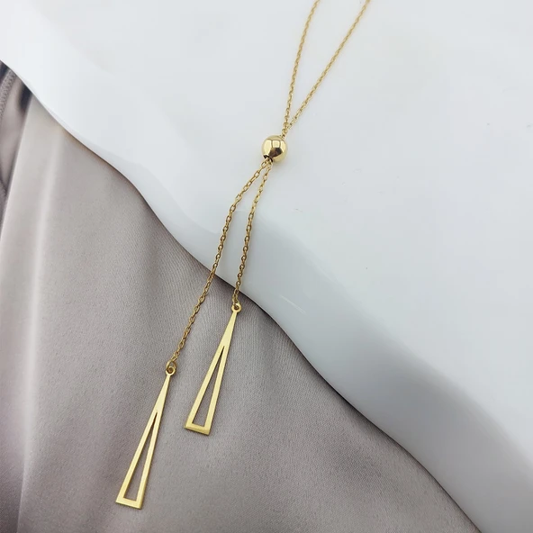 925 Ayar Gümüş Sallantılı Üçgen Kolye - Resim 5