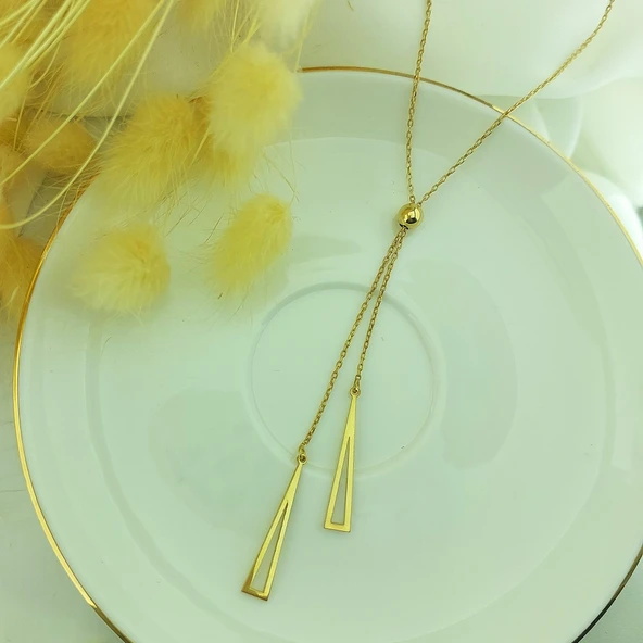 925 Ayar Gümüş Sallantılı Üçgen Kolye - Resim 4