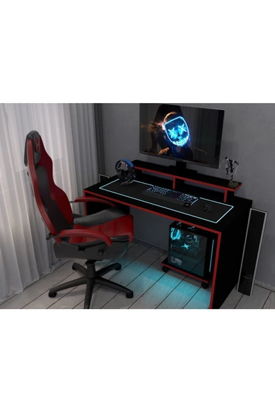 KONAK EV EŞYALARI Red Star Gaming 1.Kalite 100% MDF Bilgisayar Masası,Çalışma Masası,Oyuncu Masası,Gamer,MDF,