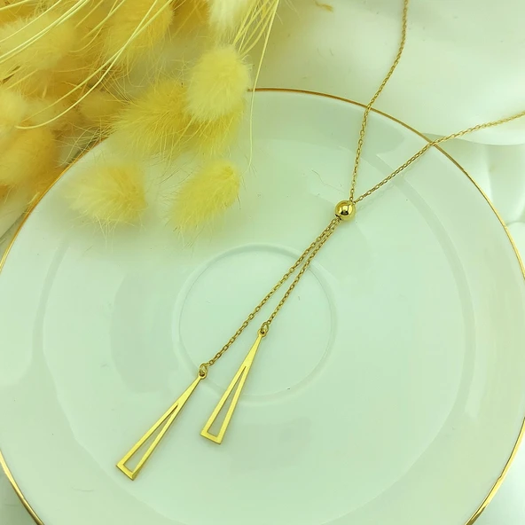 925 Ayar Gümüş Sallantılı Üçgen Kolye - Resim 2