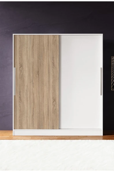 AEKA Ae-4001 Zambak Sürgülü Dolap Çok Raflı Çekmeceli Askılı Beyaz Kasalı (Sonomo-Beyaz Kapaklı) Gardırop - Resim 4