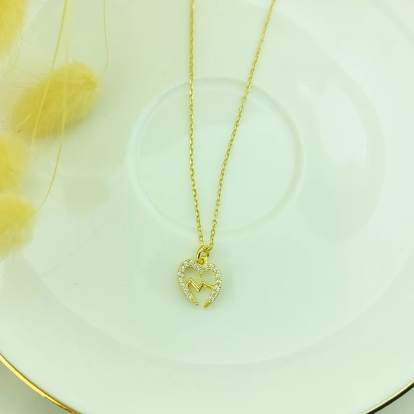 925 Ayar Gümüş Minimal Kalp Atışı Kolye - Resim 5