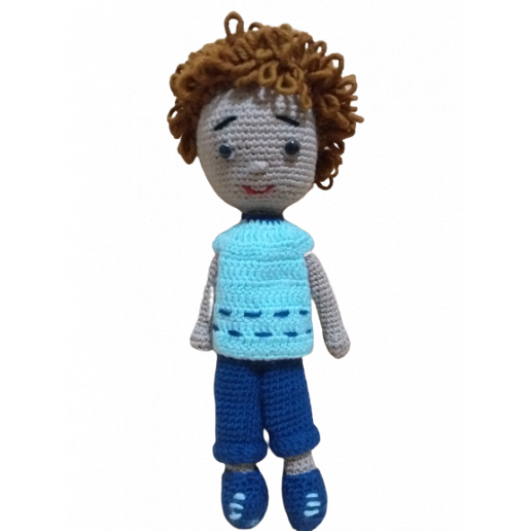Kıvırcık Saçlı Erkek Amigurumi Organik Oyuncak Bebek - 1