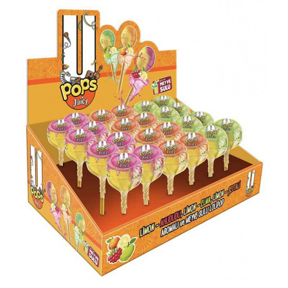 U POPS JUICY Meyve Sulu Limon-Ahududu, Limon-Elma, Limon-Şeftali Aromalı Lolipop (19 gr X 24 adet)