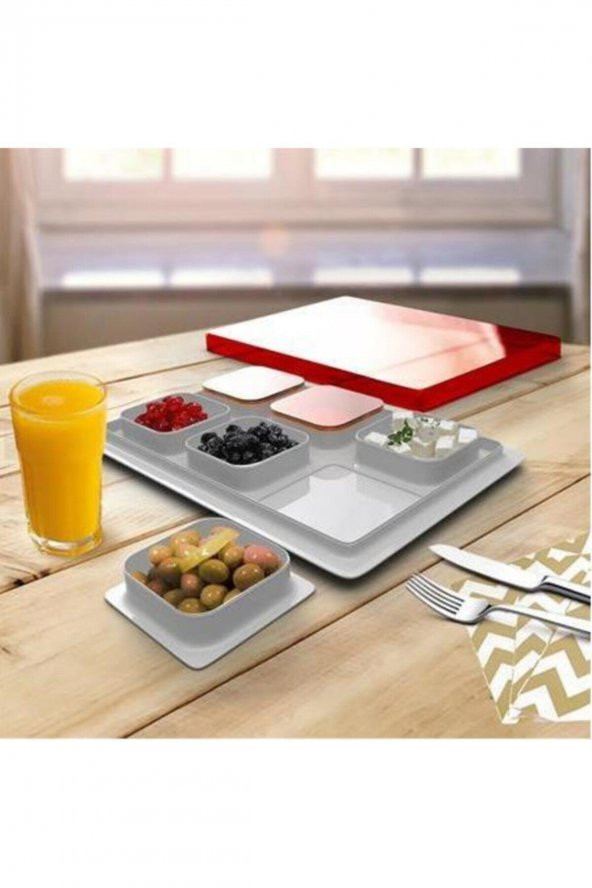 Beyaz Kırmızı Kapaklı Kahvaltılık Seti 6 Adet