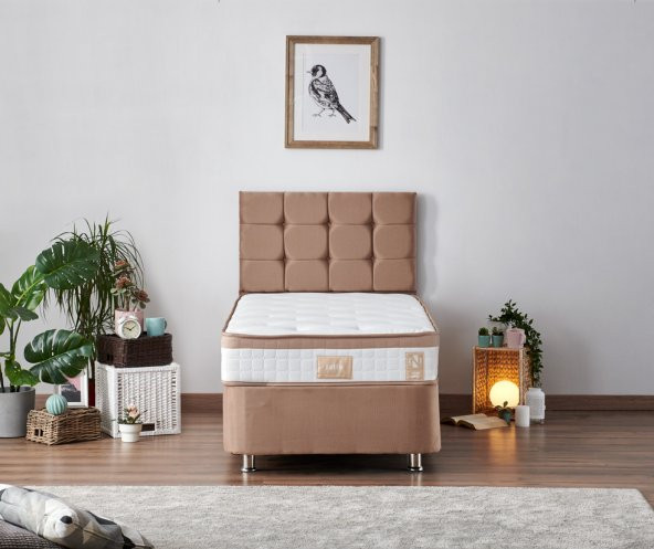 Niron Latte 90x190 cm Tek Kişilik Yatak Baza Başlık Seti - Sert Yatak, Kumaş Baza ve Başlık Takımı - 2
