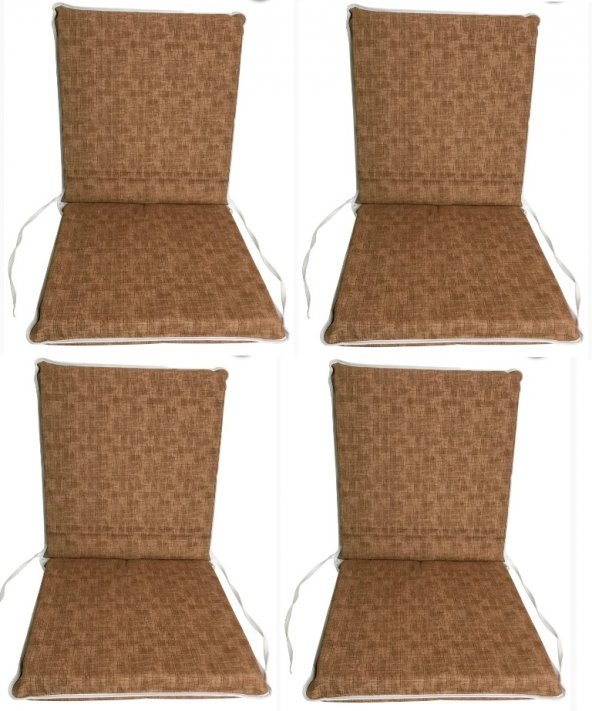 4 Adet Komutan Arkalıklı Sandalye Minderi, Bahçe Sandalye Minderi-Kahverengi