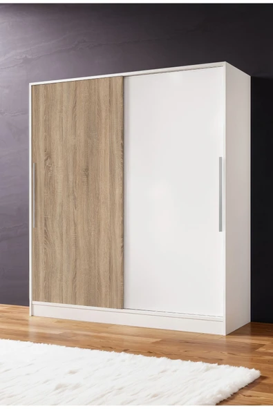 AEKA Ae-4001 Zambak Sürgülü Dolap Çok Raflı Çekmeceli Askılı Beyaz Kasalı (Sonomo-Beyaz Kapaklı) Gardırop ürün görseli