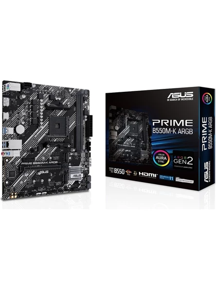 Asus Prime B550M-K ARGB 5100MHz (OC) DDR4 Soket AM4 M.2 HDMI mATX Anakart