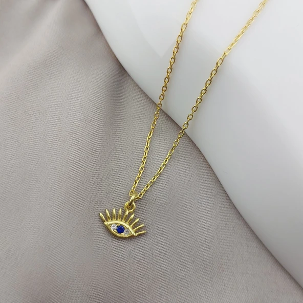 925 Ayar Gümüş Taşlı Minimal Göz Kolye - Resim 4