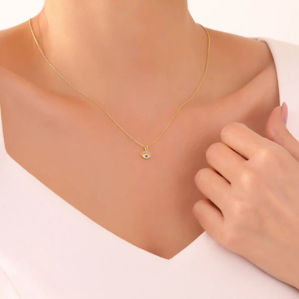 925 Ayar Gümüş Taşlı Minimal Göz Kolye - Resim 2