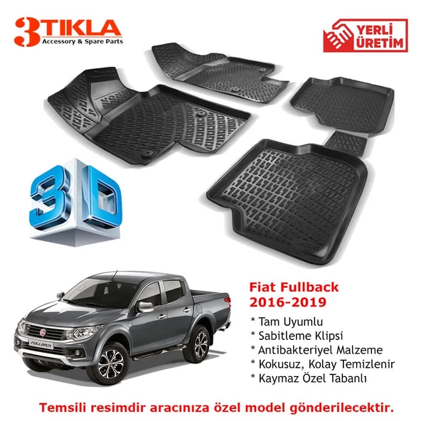 Fiat Fullback 2016-2019 Premium 3D Havuzlu Paspas Seti