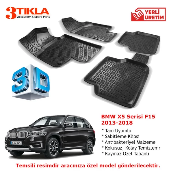 BMW X5 Serisi F15 2013-2018 Premium 3D Havuzlu Paspas Seti