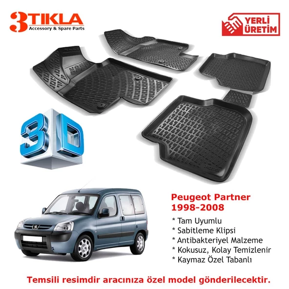 Peugeot Partner 1998-2008 Premium 3D Havuzlu Paspas Seti