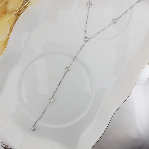 925 Ayar Gümüş Sallantılı Taşlı Choker Kolye - 3