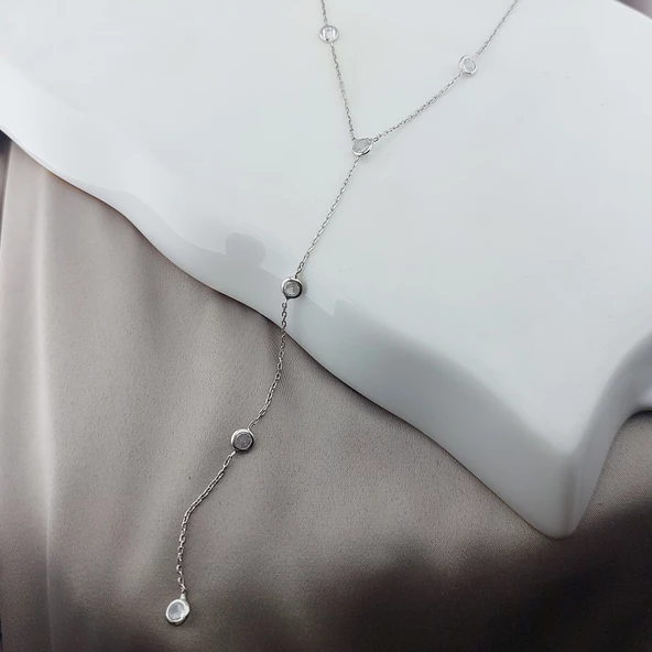 925 Ayar Gümüş Sallantılı Taşlı Choker Kolye - 4