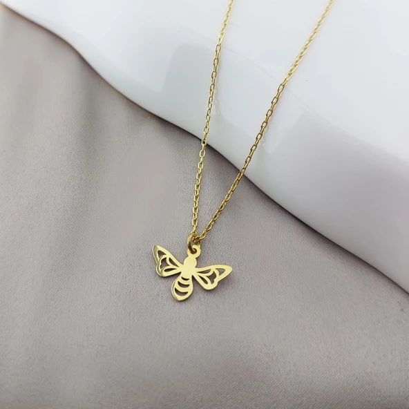 925 Ayar Gümüş Minimal Arı Kolye - Resim 4