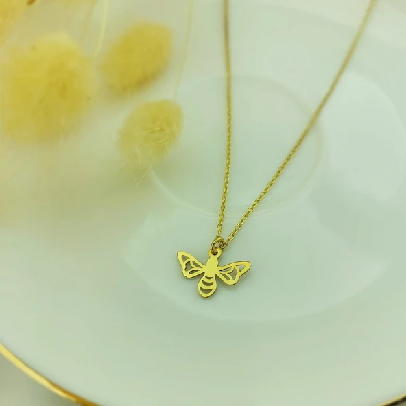 925 Ayar Gümüş Minimal Arı Kolye - Resim 3