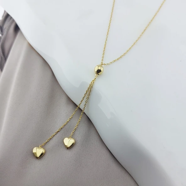 925 Ayar Gümüş Sallantılı Asansörlü Çift Kalp Kolye - Resim 4