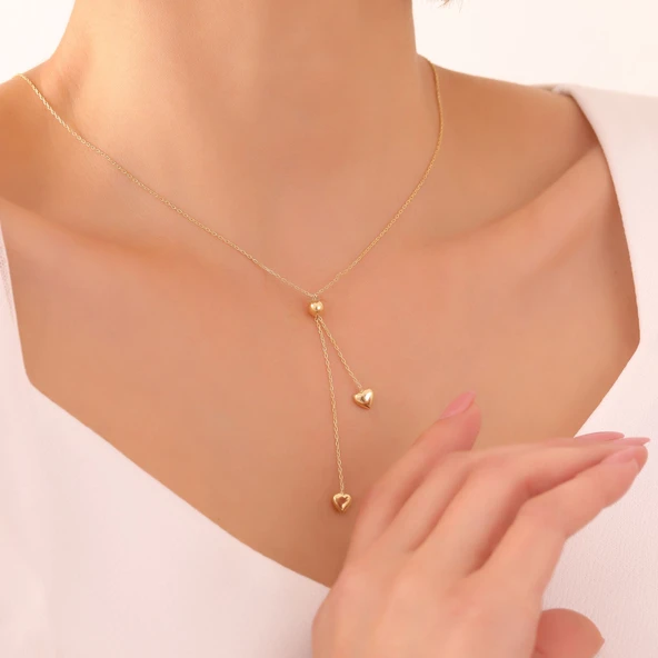 925 Ayar Gümüş Sallantılı Asansörlü Çift Kalp Kolye ürün görseli