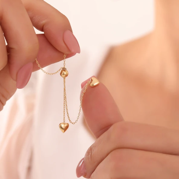 925 Ayar Gümüş Sallantılı Asansörlü Çift Kalp Kolye - Resim 2