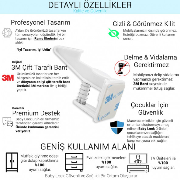 Baby Lock 5 Adet Bebek Çocuk Güvenlik Çekmece Dolap Kilidi Gizli Kilit - 3