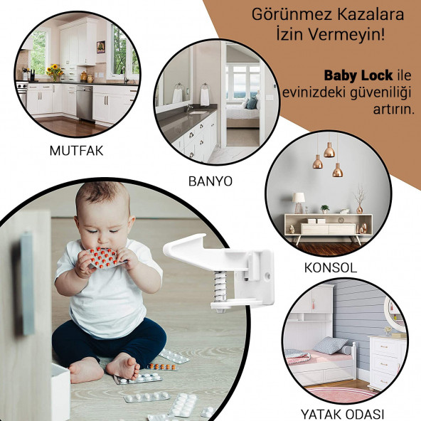 Baby Lock 5 Adet Bebek Çocuk Güvenlik Çekmece Dolap Kilidi Gizli Kilit - 5