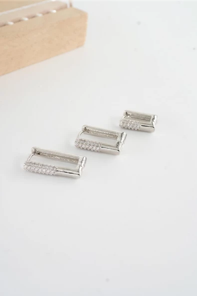 Kadın Vip Seri  Antialerjik Baget Zirkon Taşlı  3'lü Küpe - Resim 2