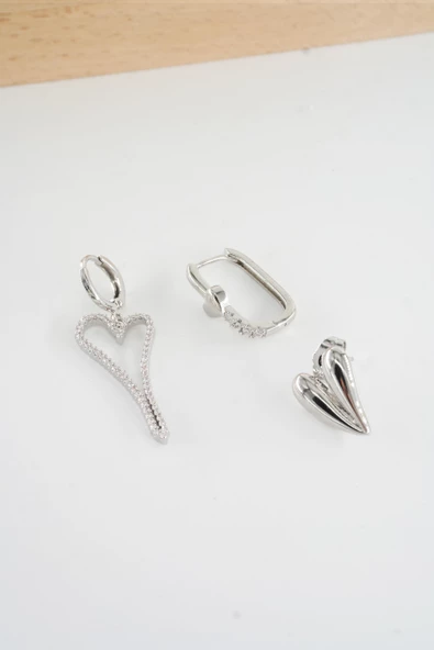 Kadın Vip Seri  Antialerjik Baget Zirkon Taşlı  3'lü Küpe - Resim 3