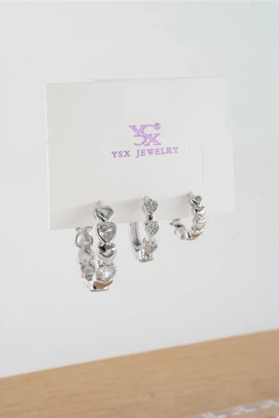 Kadın Vip Seri  Antialerjik Baget Zirkon Taşlı  3'lü Küpe ürün görseli