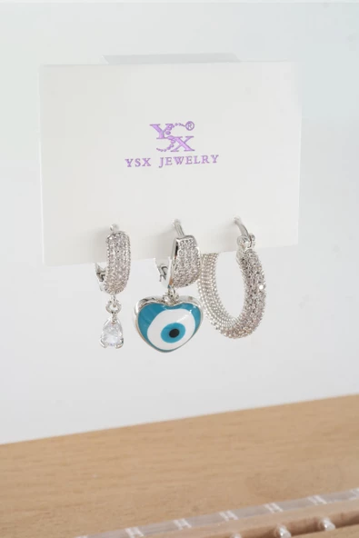 Kadın Vip Seri  Antialerjik Baget Zirkon Taşlı  3'lü Küpe ürün görseli