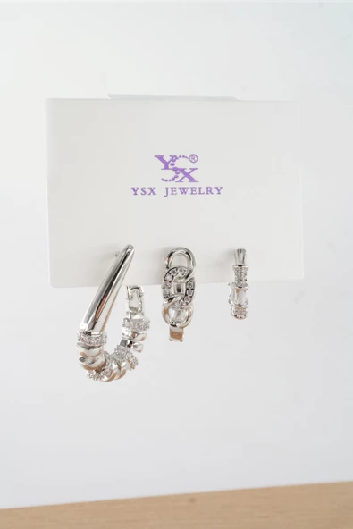 Kadın Vip Seri  Antialerjik Baget Zirkon Taşlı  3'lü Küpe ürün görseli