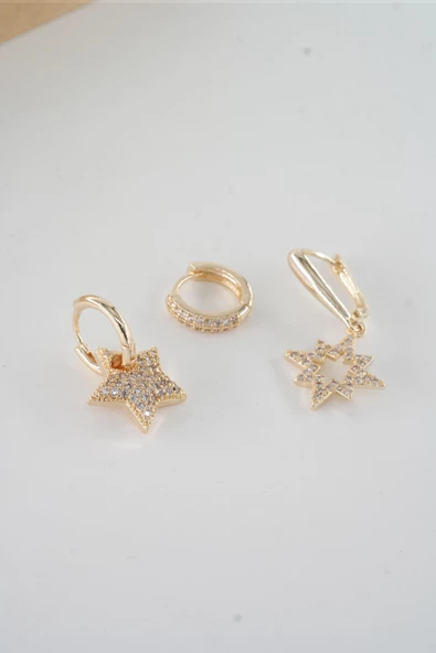 Kadın Vip Seri  Antialerjik Baget Zirkon Taşlı  3'lü Küpe - Resim 2