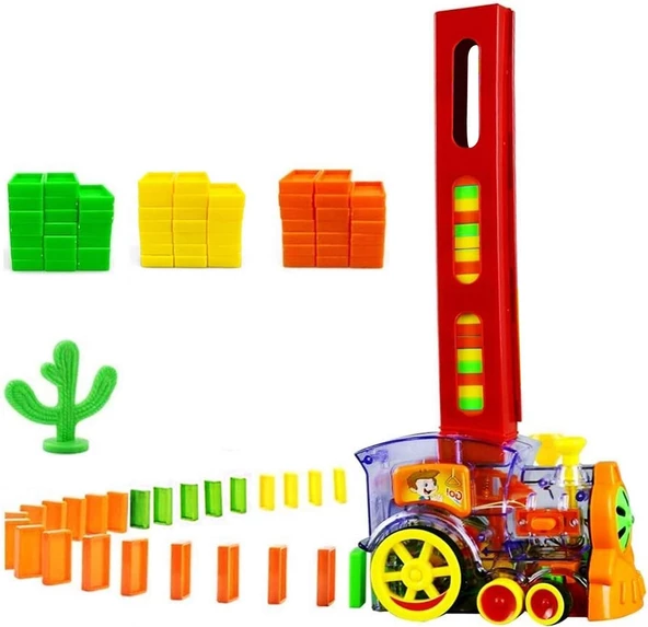 DOMİNO TREN 60 PARÇA SESLİ TREN SETİ MEGA SET Domino Taşı Dizen Tren Sesli Işıklı - 4