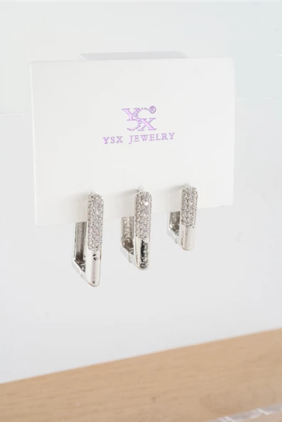 Kadın Vip Seri  Antialerjik Baget Zirkon Taşlı  3'lü Küpe ürün görseli