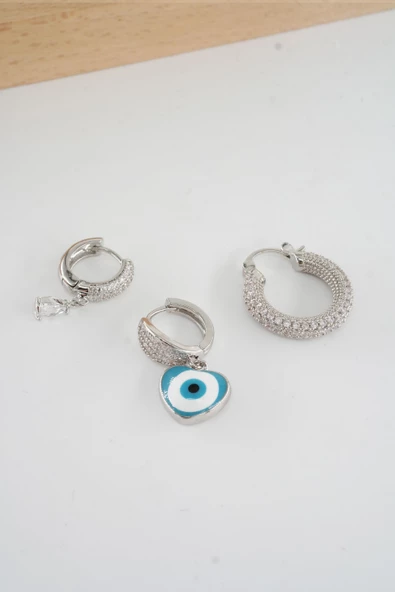 Kadın Vip Seri  Antialerjik Baget Zirkon Taşlı  3'lü Küpe - Resim 2