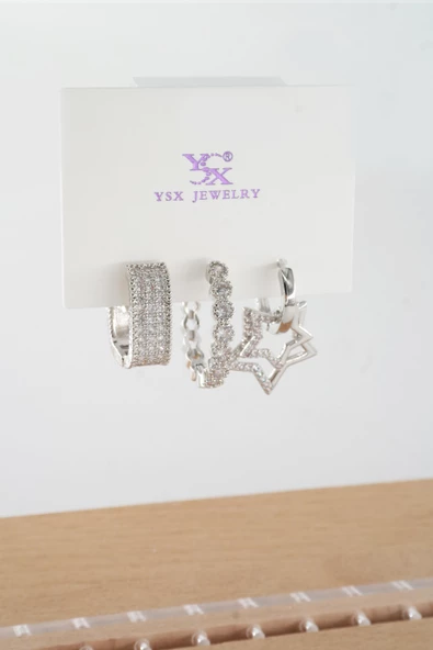 Kadın Vip Seri  Antialerjik Baget Zirkon Taşlı  3'lü Küpe ürün görseli