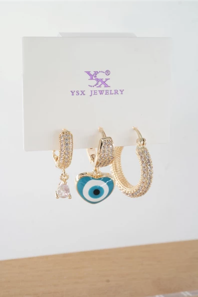 Kadın Vip Seri  Antialerjik Baget Zirkon Taşlı  3'lü Küpe ürün görseli